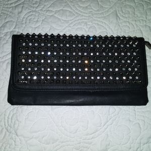 Leather studded & rhinestone clutch